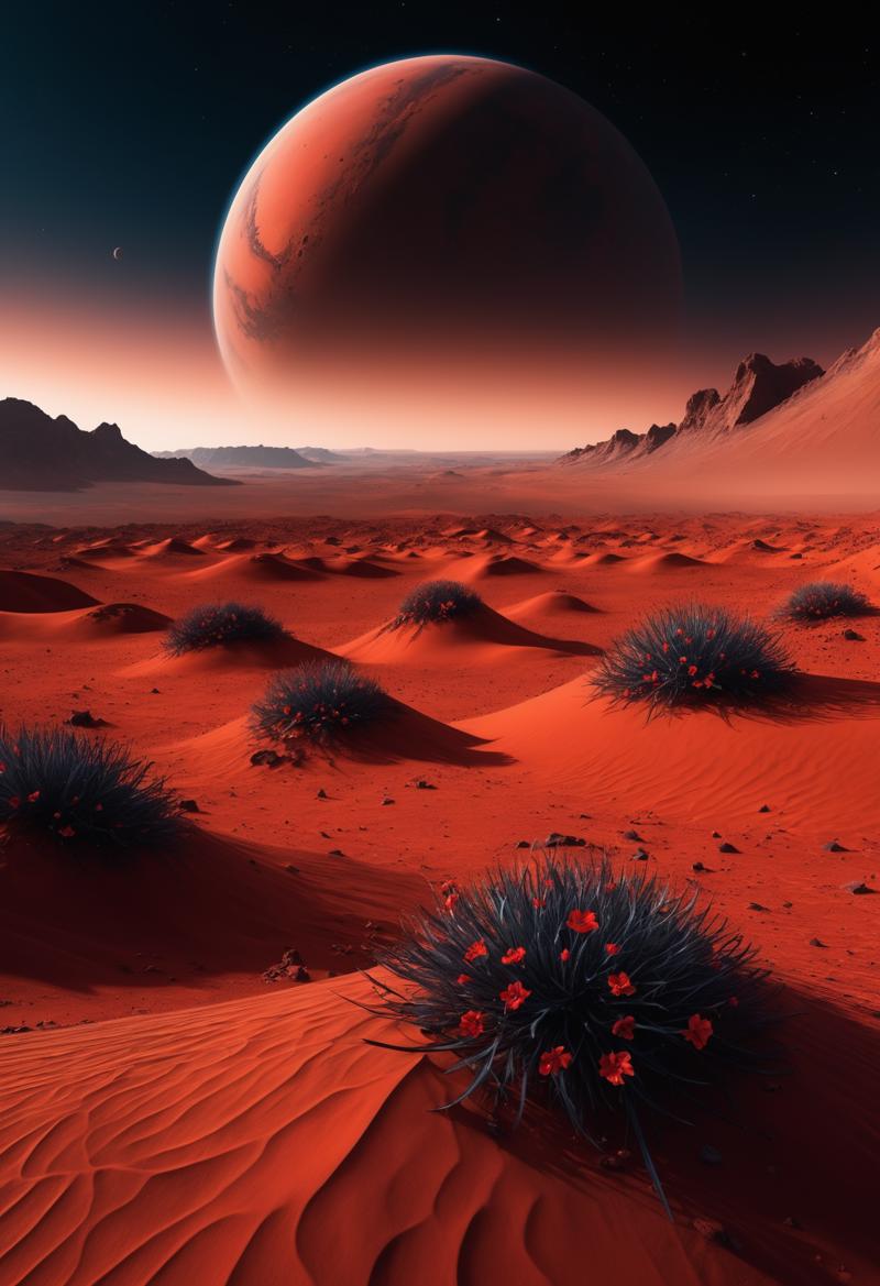 00000-2701147886-midnight on Mars the red planet, panoramic landscape, (art style of Angelo Savelli_1.6), (minimalism_1.2), abundant alien flora.png